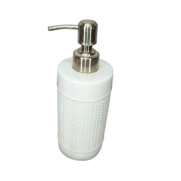 White Textured‎ Ceramic Soap Dispenser With Silver Pump - Picture 1 of 6